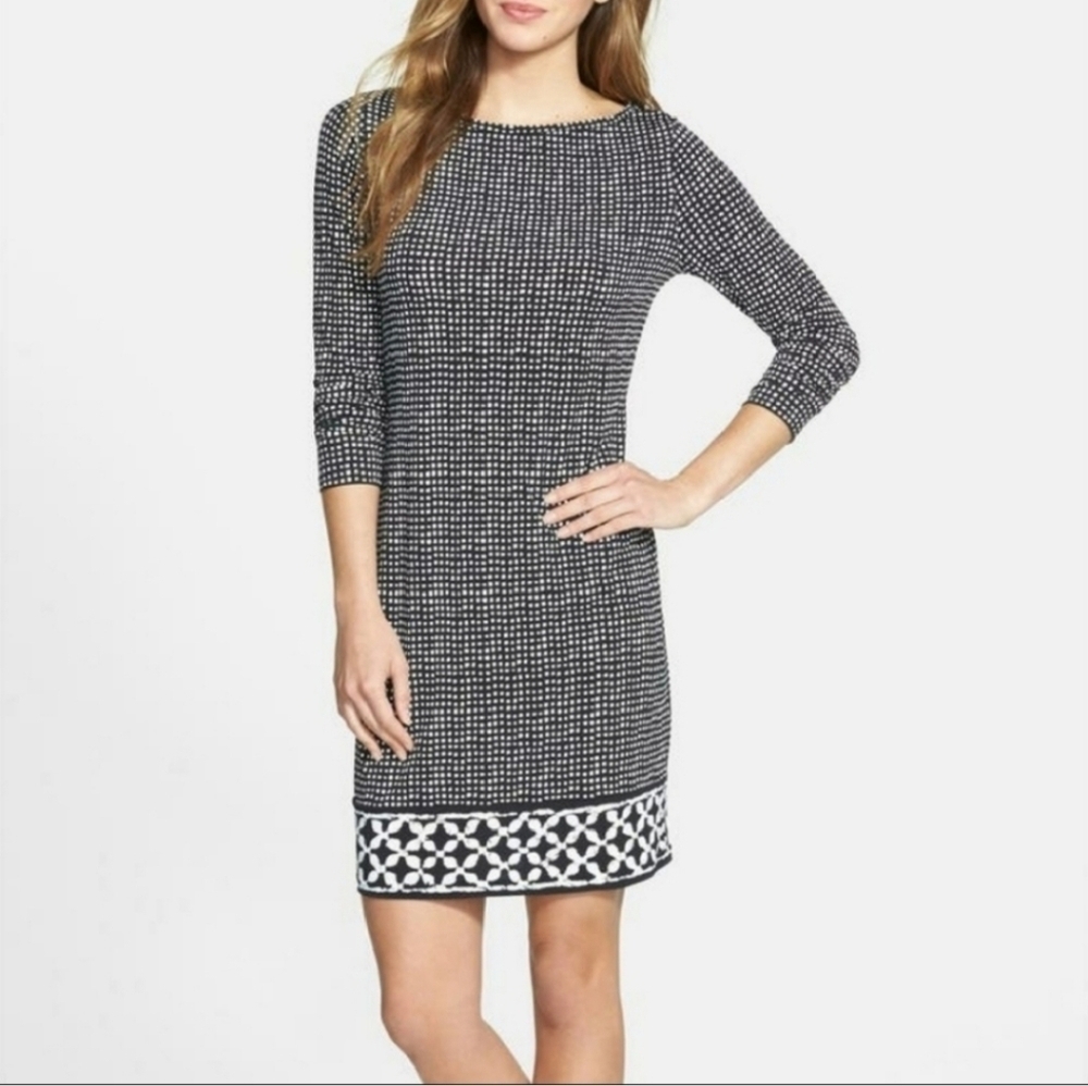 Michael Kors gingham black white border jersey shift dress Size 1X